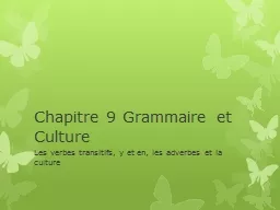 Chapitre 9 Grammaire et Culture