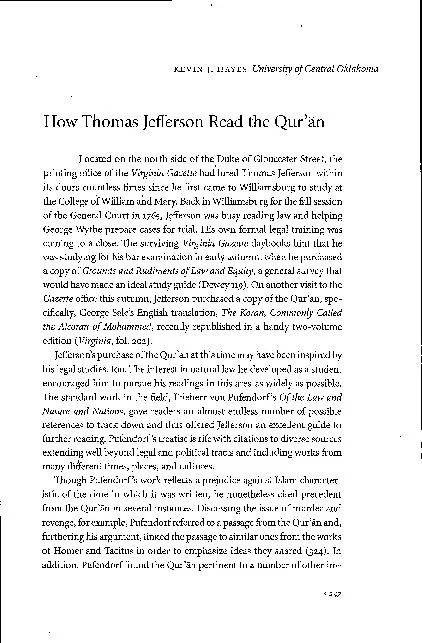 KEVIN J. HAYES University of Central OklahomaHow Thomas Jefferson Read