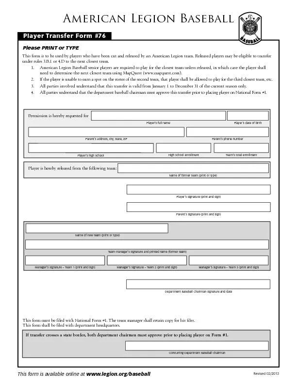 This form is to be used by players who have been cut and released by a