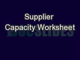 Supplier Capacity Worksheet