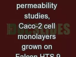 For permeability studies, Caco-2 cell monolayers grown on Falcon HTS 9