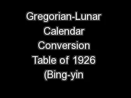 Gregorian-Lunar Calendar Conversion Table of 1926 (Bing-yin 