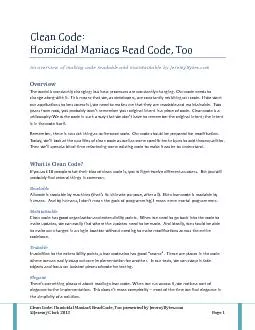 Clean Code: Homicidal Maniacs Read Code, Too presented by JeremyBytes.