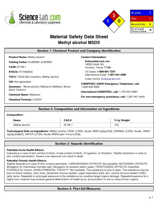 Material Safety Data SheetMethyl alcohol MSDS