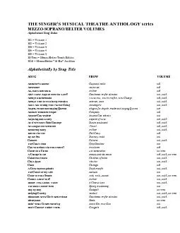 MEZZO-SOPRANO/BELTER VOLUMES  Alphabetical Song Index      M1 = Volume