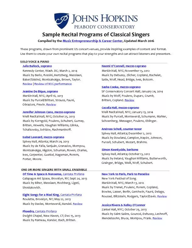 Sample Recital Programs of Classical Singers