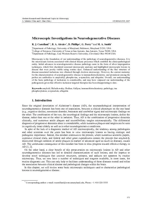 Microscopic Investigations in Neurodegenerative Diseases R. J. Castell