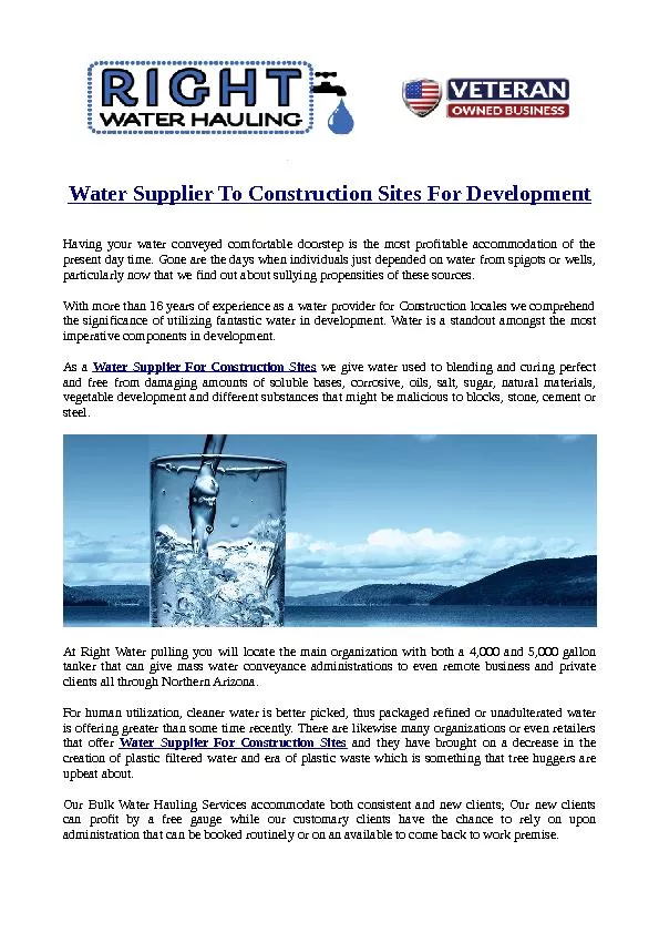Water Supplier To Construction Sites For Development