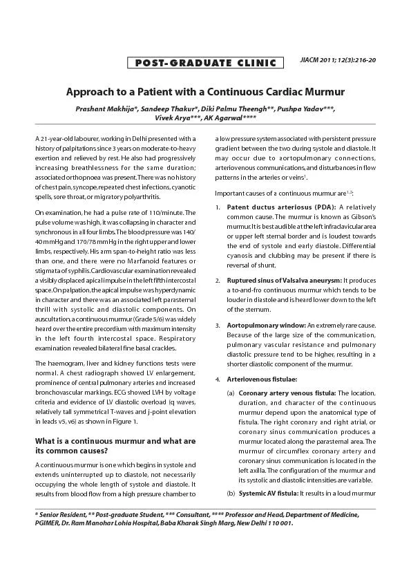 POST-GRADUATE CLINICApproach to a Patient with a Continuous Cardiac Mu