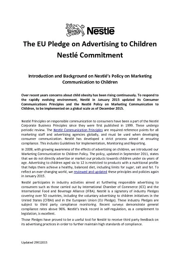 The EU Pledge on Advertising to Children