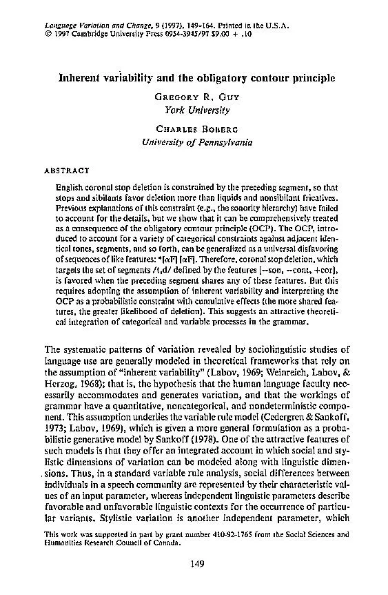 Language Variation and Change, 9 (1997) 149-164 Printe i th U.S.A
