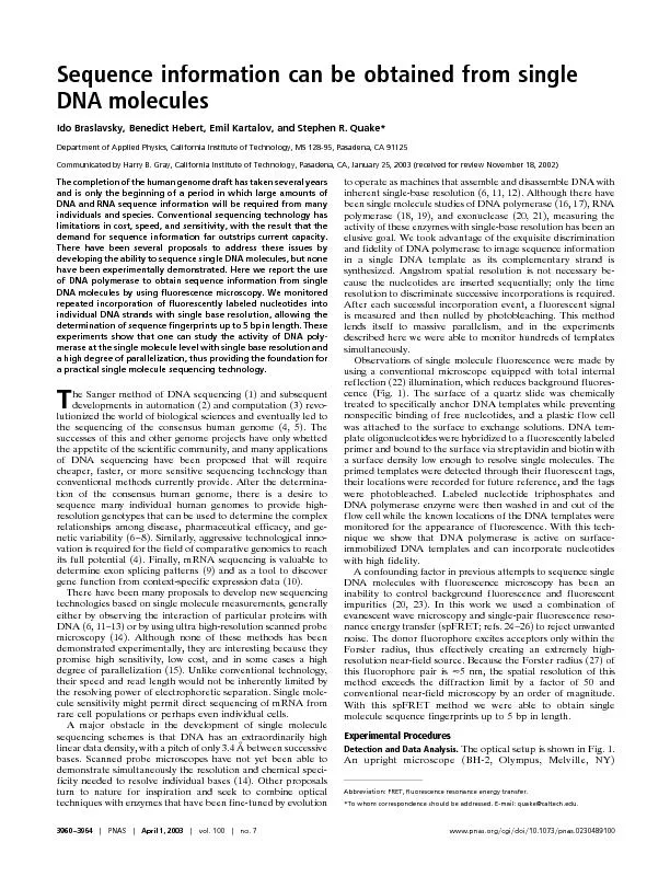 SequenceinformationcanbeobtainedfromsingleDNAmoleculesIdoBraslavsky,Be
