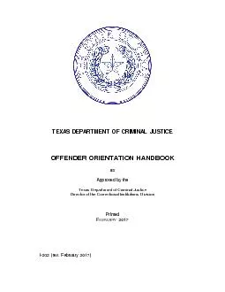 TEXAS DEPARTMENT OF CRIMINAL JUSTICEOFFENDER ORIENTATION HANDBOOKAppro