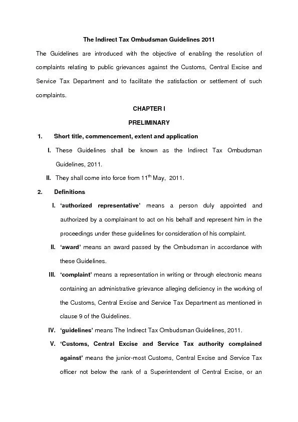 The Indirect Tax Ombudsman Guidelines 2011