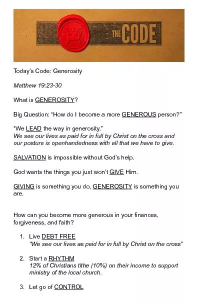 Today’s Code: Generosity