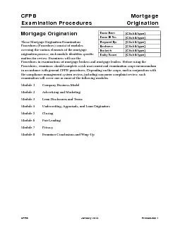 CFPB   Mortgage  Examination Procedures  Origination
