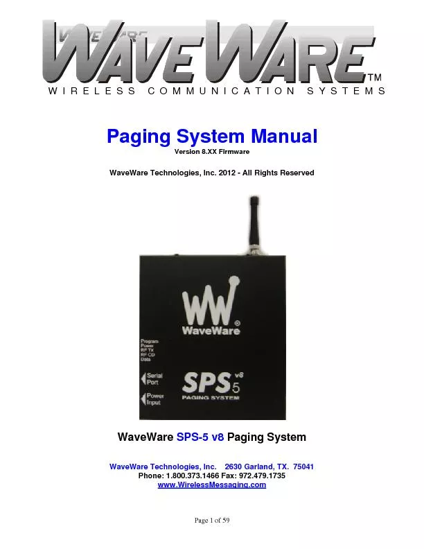 Version 8.XX Firmware WaveWare Technologies, Inc. 2012 - All Rights Re