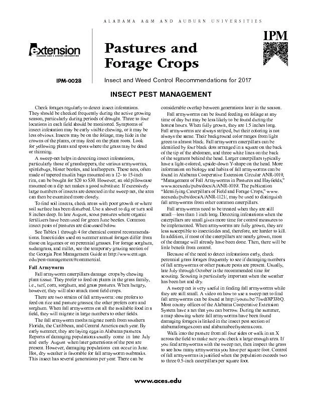 Pastures and Forage CropsINSECT PEST MANAGEMENTCheck forages regularly