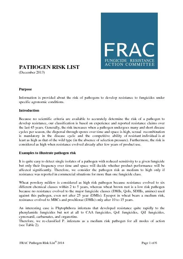FRAC Pathogen Risk List