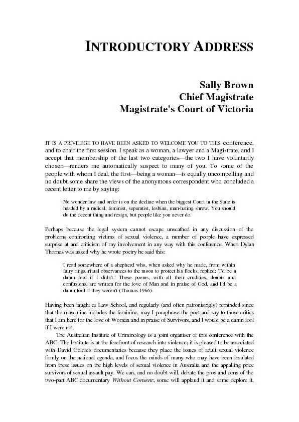 INTRODUCTORY ASally BrownChief MagistrateMagistrate's Court of Victori