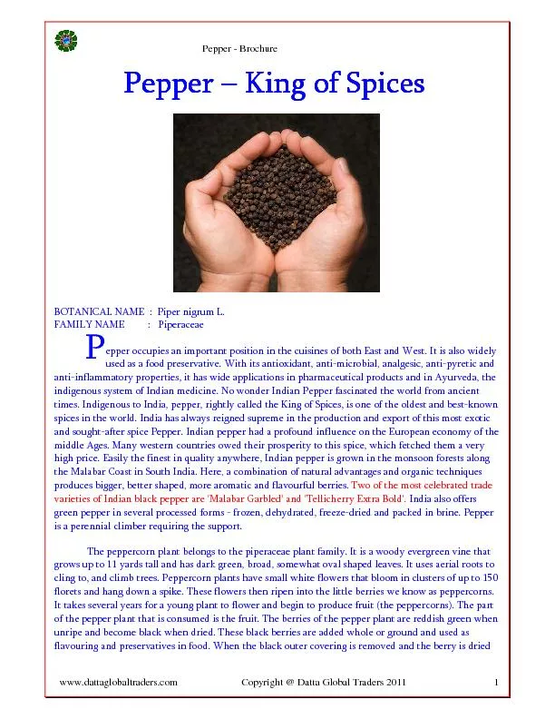 Pepper - Brochure   www.dattaglobaltraders.com