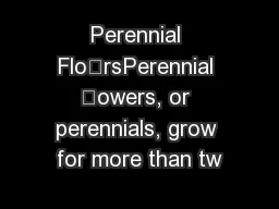 Perennial FlorsPerennial owers, or perennials, grow for more than tw