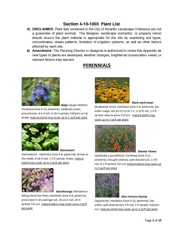 Plant lists contained in the City of Amarillo Landscape Ordinance are