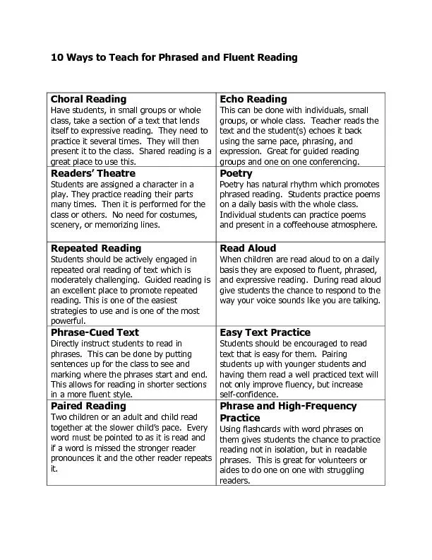 10 Ways to Teach for Phrased and Fluent Reading