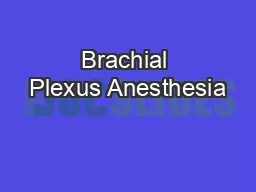 Brachial Plexus Anesthesia