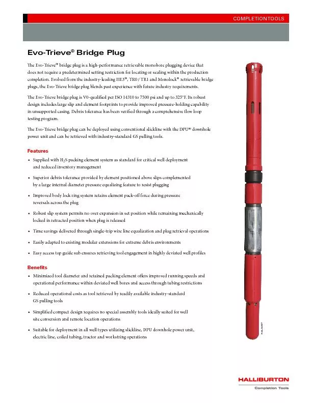 bridge plug is a high-performance retrievable monobore plugging devic