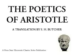 OF ARISTOTLEA TRANSLATION BY S. H. BUTCHERA Penn State Electronic Clas