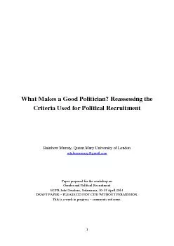 1 What Makes a Good Politician? Reassessing the Criteria Used for Poli