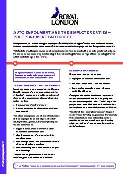 Workplace pensionsAUTO ENROLMENT AND THE EMPLOYER DUTIES – POSTPO