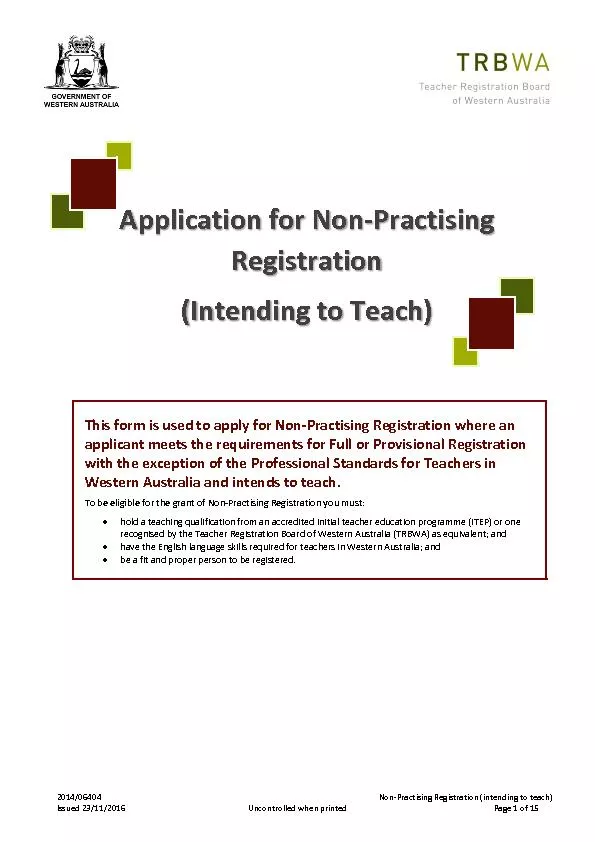 Practising Registration (intending to teach)