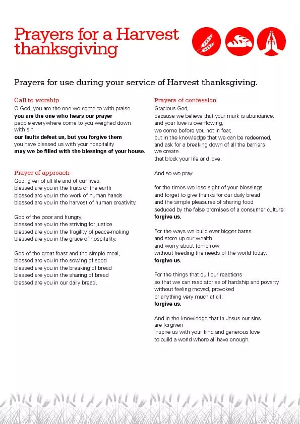 Prayers for use during your service of Harvest thanksgiving.