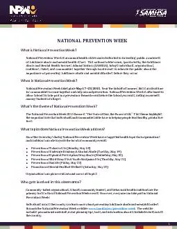 NATIONAL PREVENTION WEEK What is National Prevention Week?National Pre