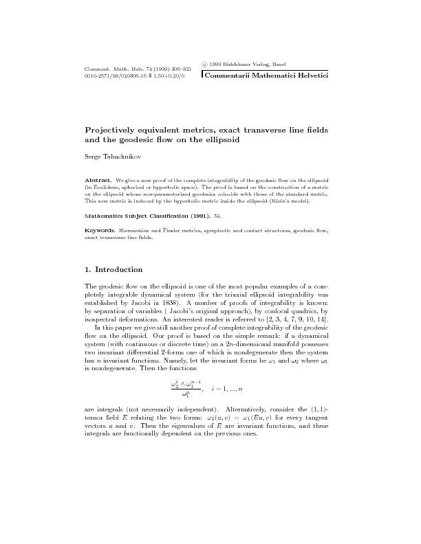 Vol.74(1999)Projectivelyequivalentmetrics307Amuchdeeperresult(whichwed
