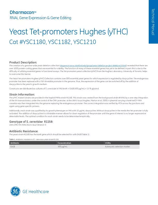 Yeast Tet-promoters Hughes (yTHC)Cat #YSC1180, YSC1182, YSC1210