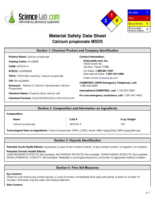 Material Safety Data SheetCalcium propionate MSDS