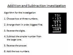 Addition and Subtraction Investigation