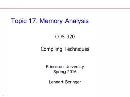 1 Topic 17: Memory Analysis