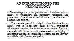 AN INTRODUCTION TO THE NEONATOLOGY