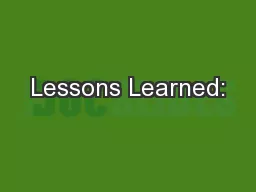 Lessons Learned: