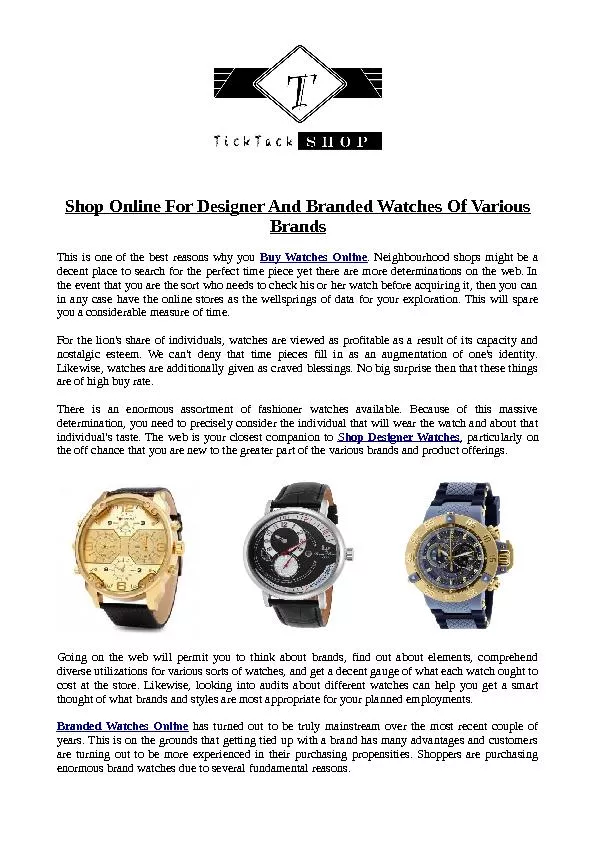 Shop Online For Designer And Branded Watches Of Various Brands