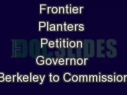 Frontier Planters Petition Governor Berkeley to Commission