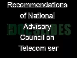 Recommendations of National Advisory Council on Telecom ser