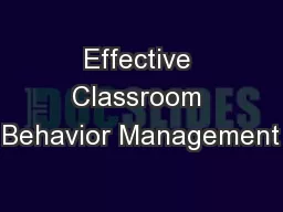 Effective Classroom Behavior Management