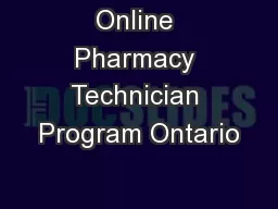Online Pharmacy Technician Program Ontario