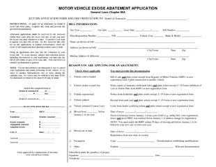 MOTOR VEHICLE EXCISE ABATEMENT APPLICATION General Law