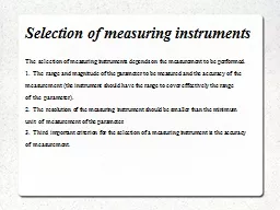 Selection of measuring instruments